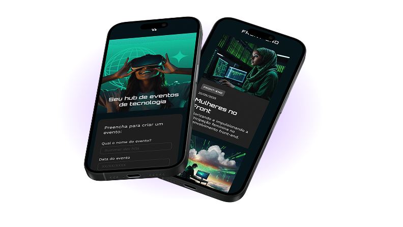 dois celulares pretos sobrepostos, com uma sombra roxa sob eles